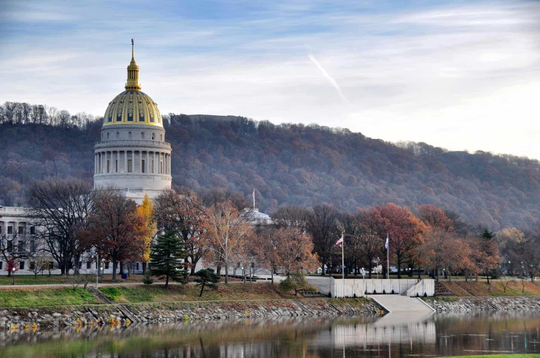 West Virginia state capitol building in autumn