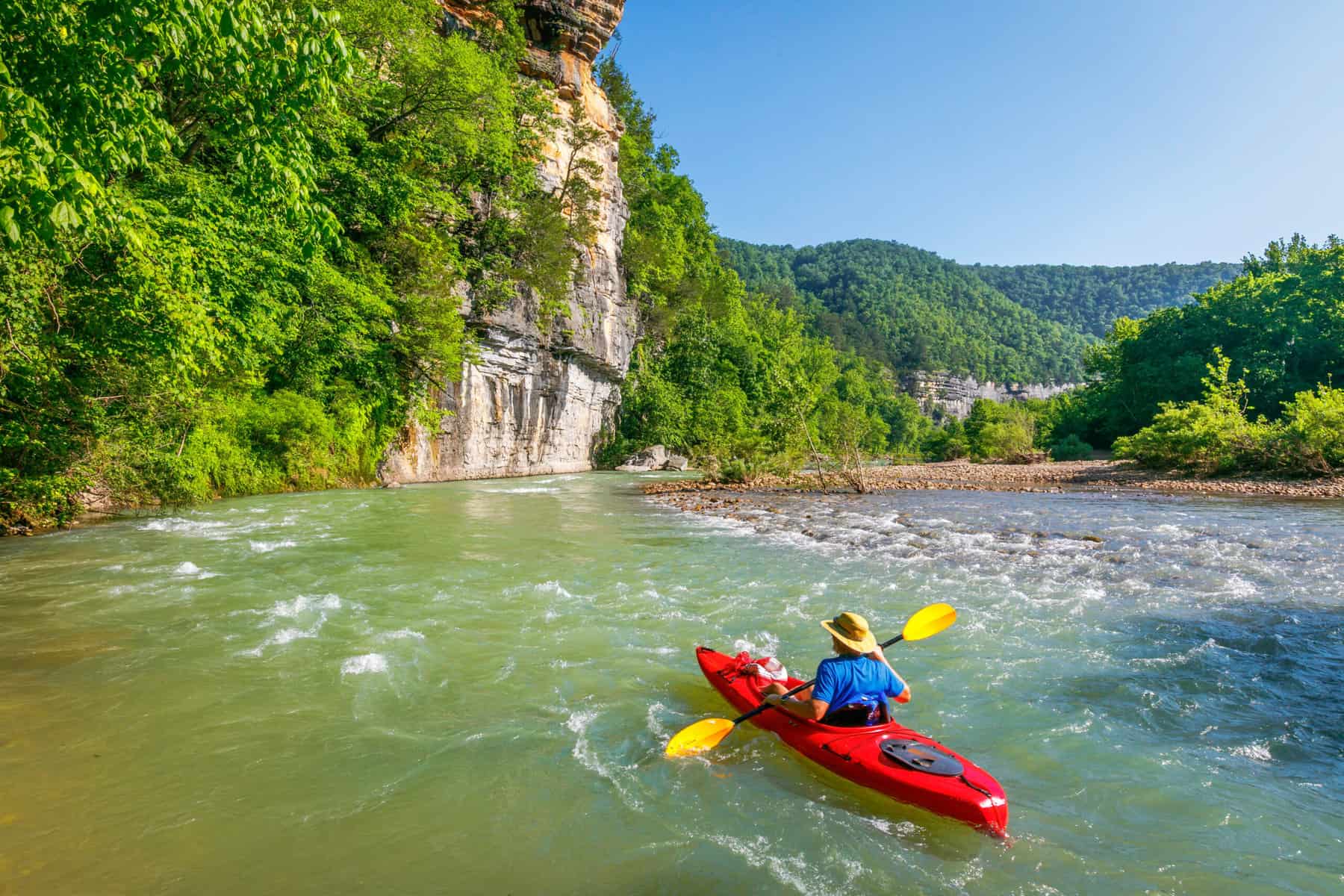 A kayaker in Buffalo River near Ponca, AR