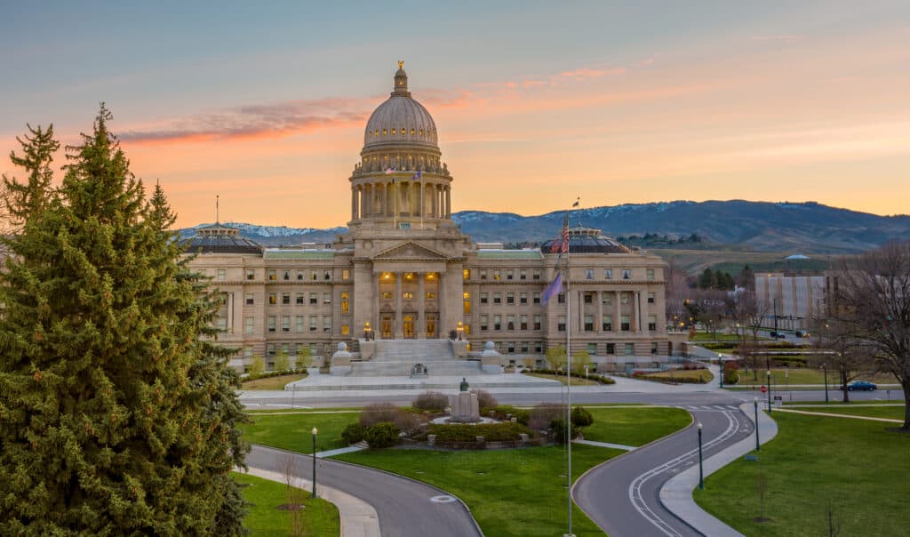 Idaho capital building at sunset