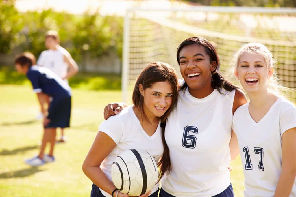 Group of teen girls at soccer practice