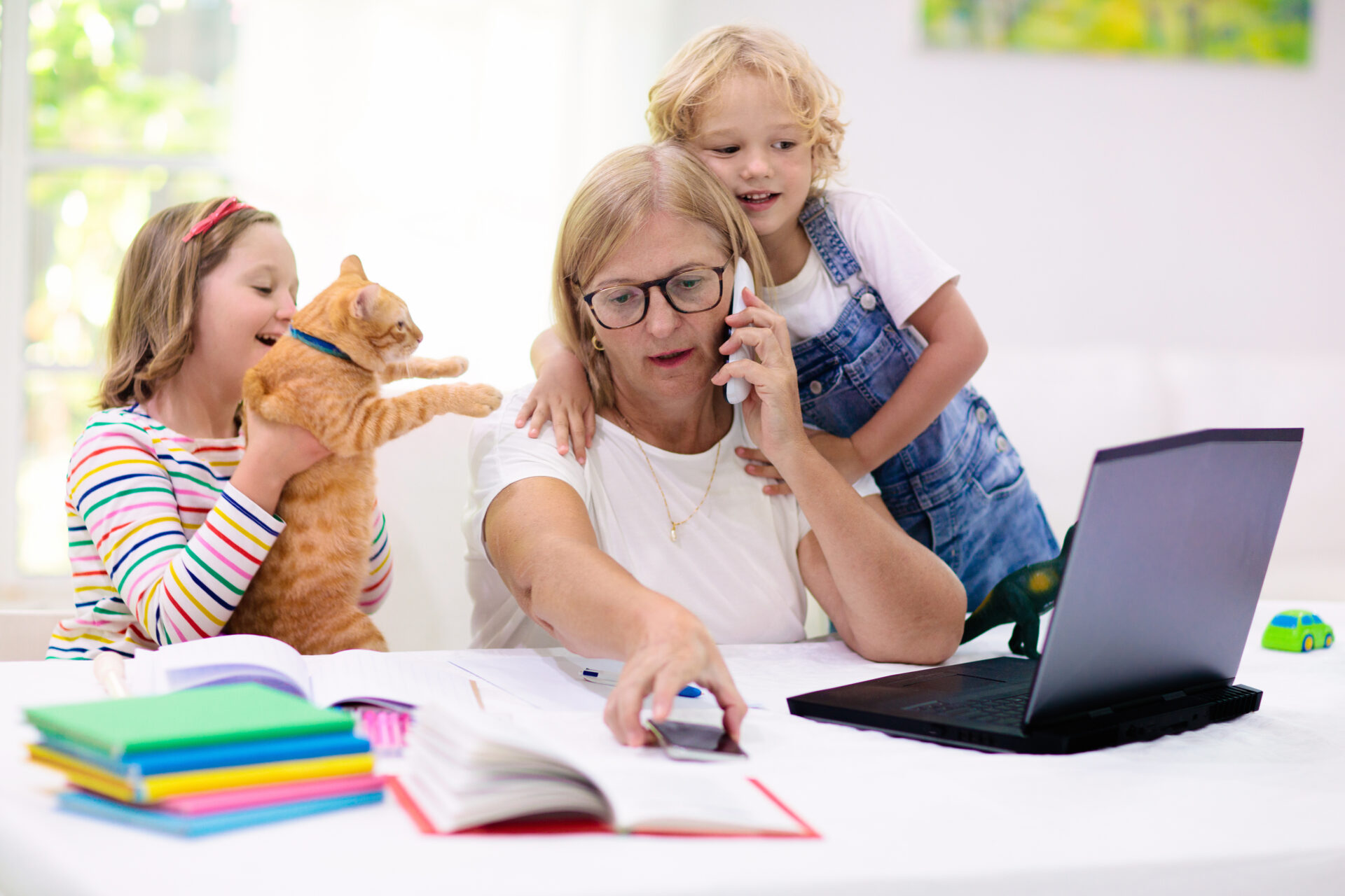 Mom working from home